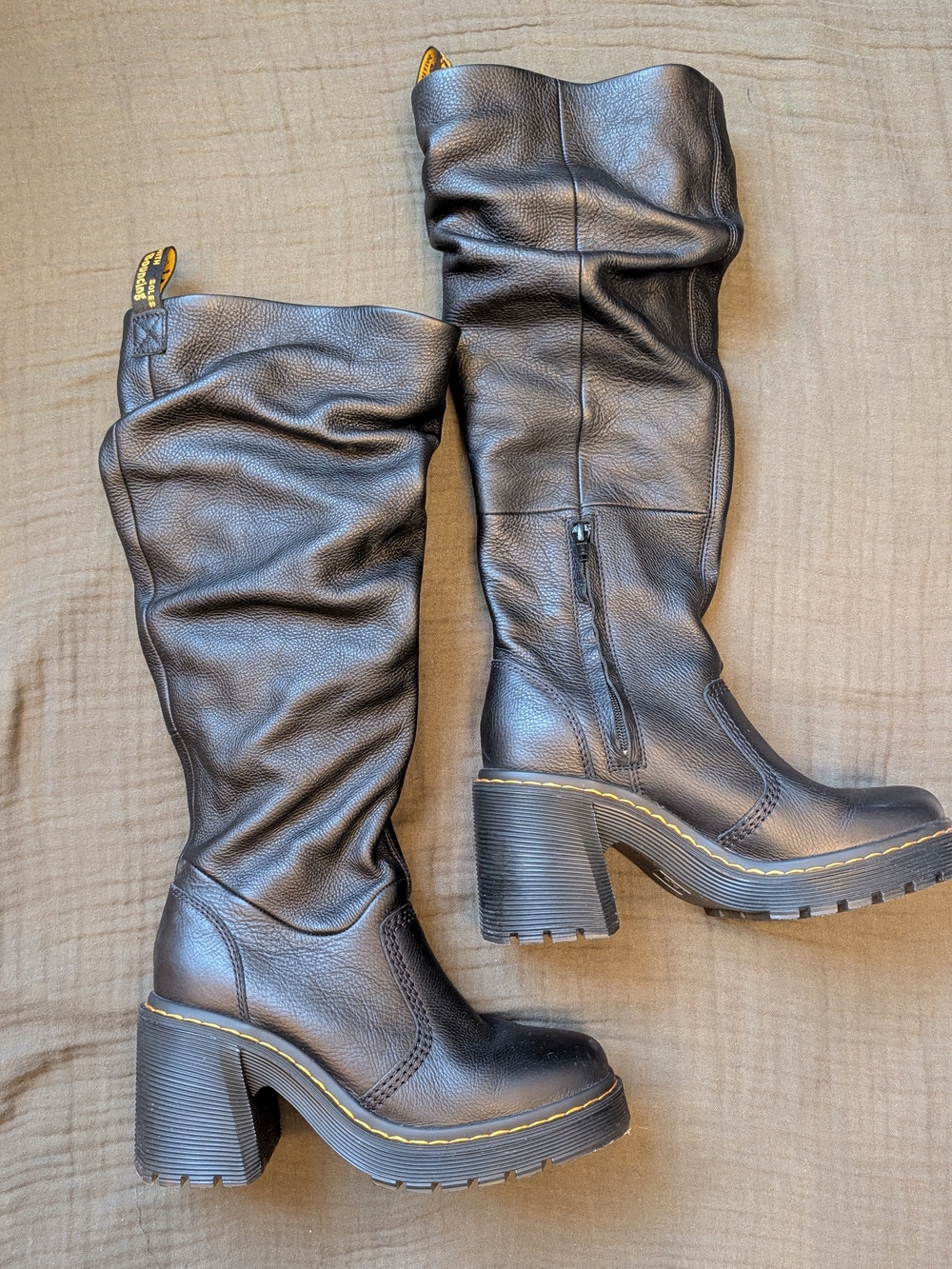 Women's Black Tall Chunky Heel Leather Boots dr. martens kasey